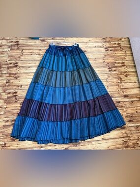 Ashley Taylor Blue Striped Tiered Maxi Skirt